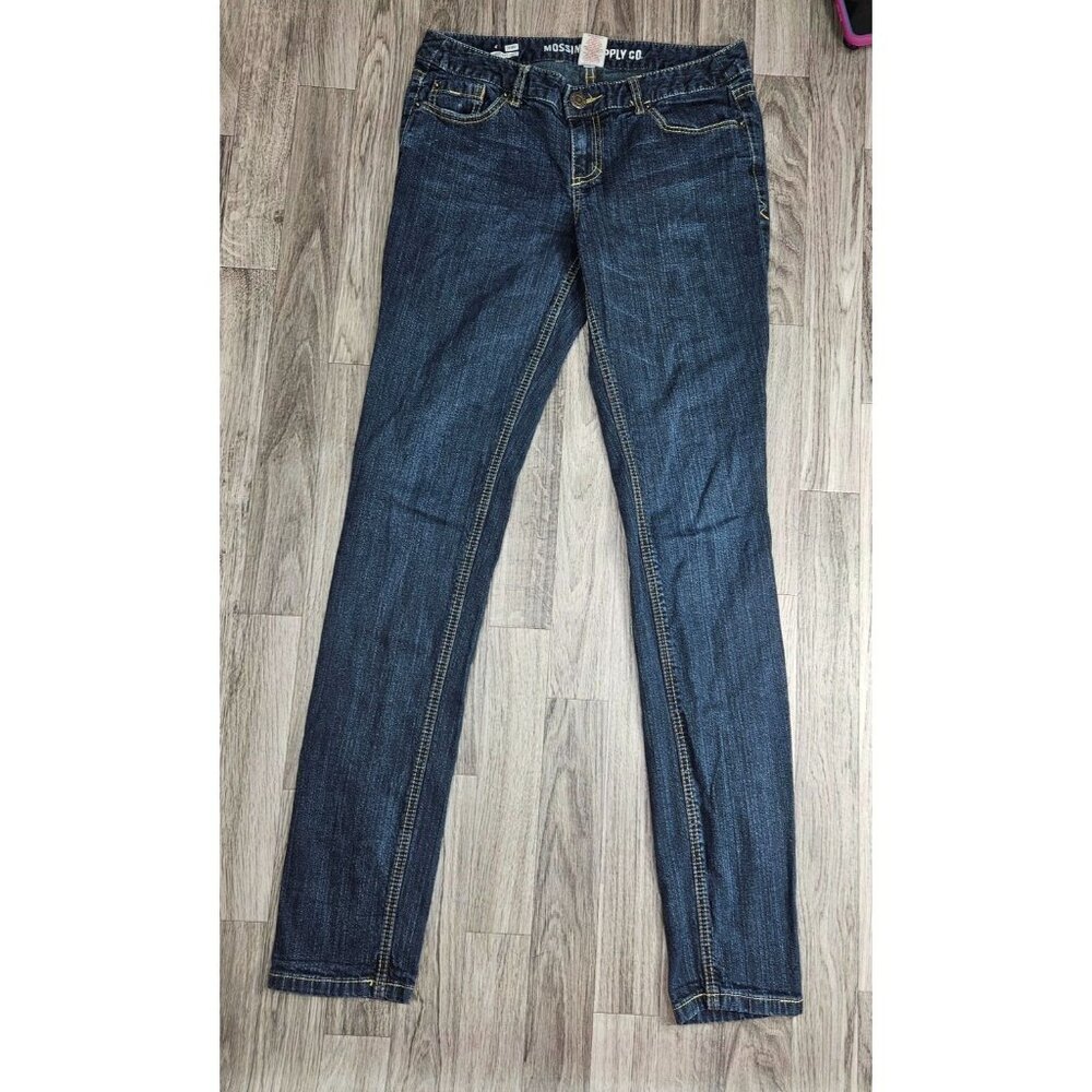(3/$35) Mossimo Juniors Size 9 Long Fit‎ 6 Skinny Embroidered Pockets Blue Jeans
